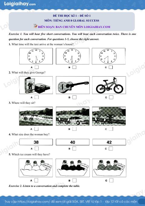 Đề thi học kì 1 Tiếng Anh 8 Global Success - Đề số 1